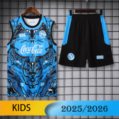 KIDS Napoli Vest Short Sleeve Training Kit 2025/2026 New Season Football Jersey Sports Shirt