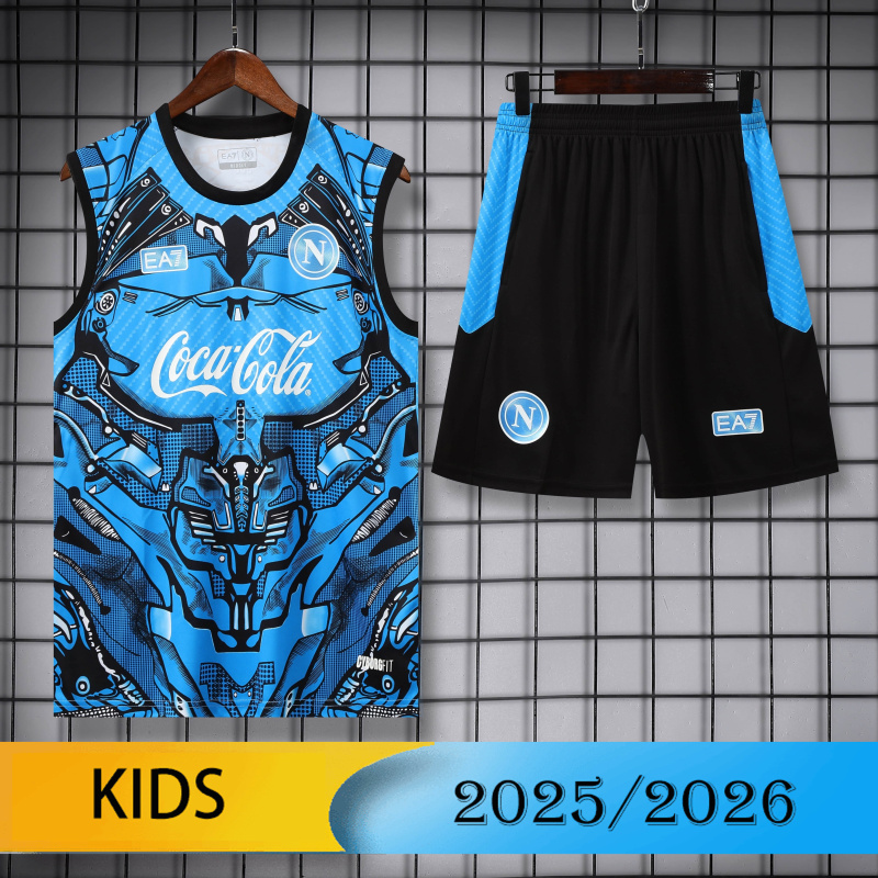 KIDS Napoli Vest Short Sleeve Training Kit 2025/2026 New Season Football Jersey Sports Shirt