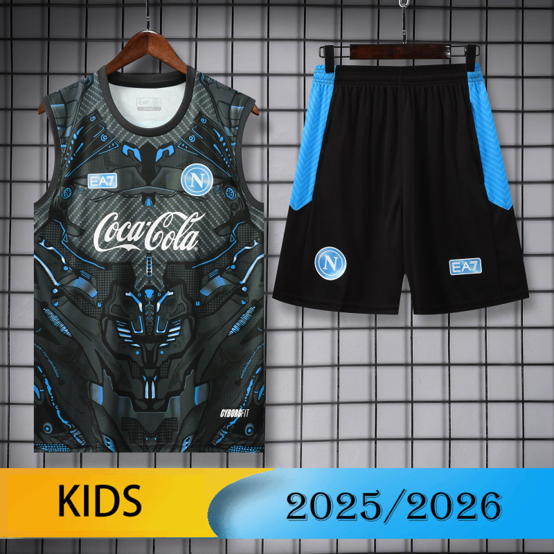 KIDS Napoli Vest Short Sleeve Training Kit 2025/2026 New Season Football Jersey Sports Shirt