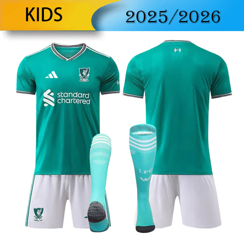KIDS Liverpool 2nd Away 2025/2026 Football Team Shirt+Shorts+Socks Kit Jersey