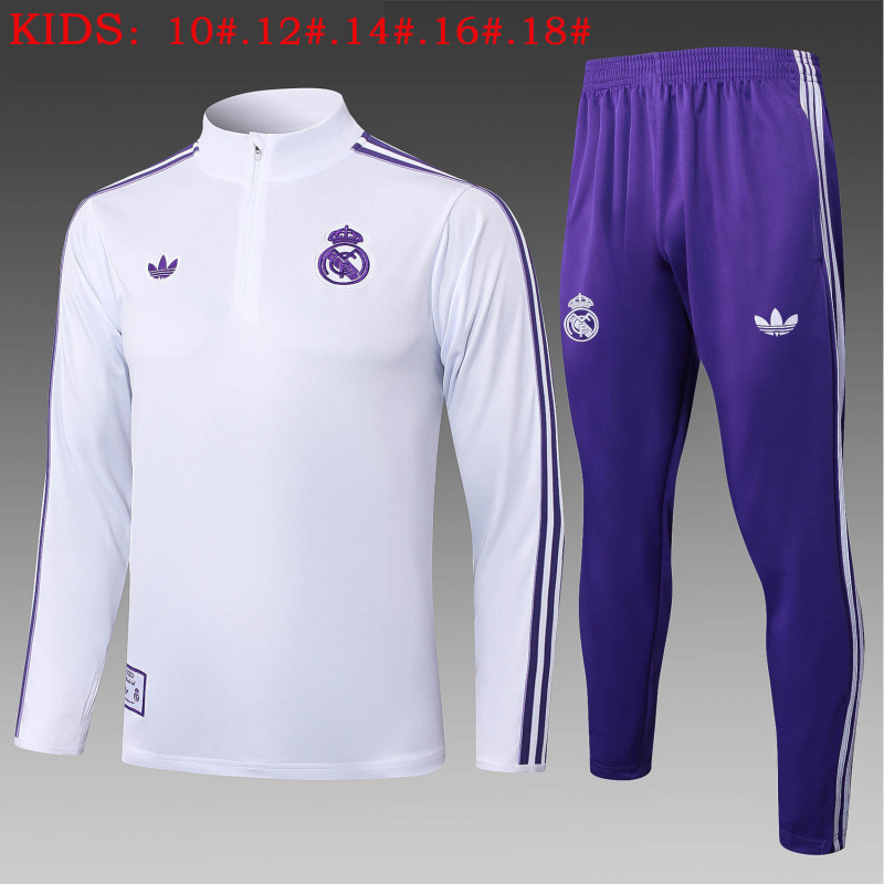KIDS Real Madrid Long-sleeved half-pull training kit 2025/2026 New Season Football Jersey Sports Shirt