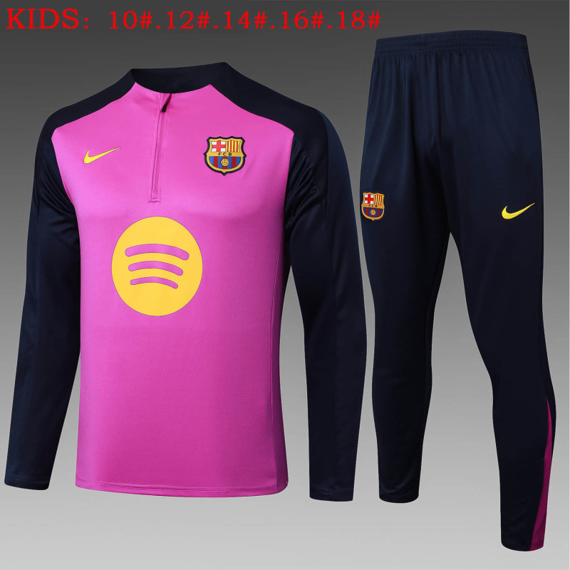 KIDS Barcelona Long-sleeved half-pull training kit 2025/2026 New Season Football Jersey Sports Shirt