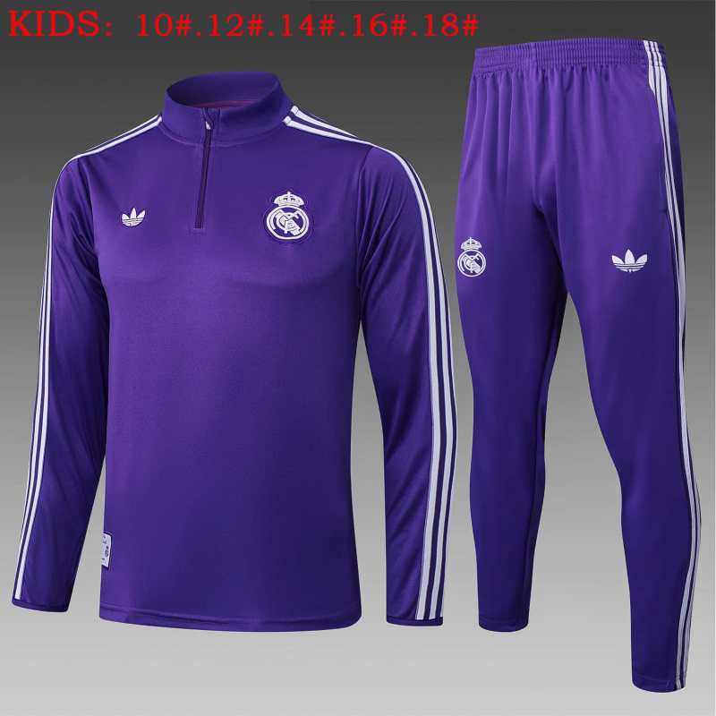 KIDS Real Madrid Long-sleeved half-pull training kit 2025/2026 New Season Football Jersey Sports Shirt