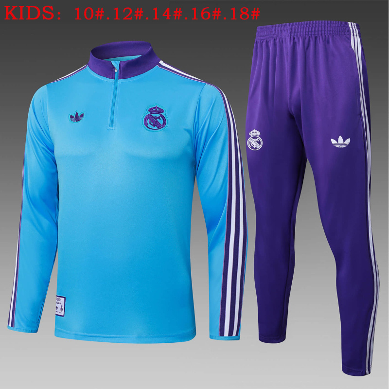 KIDS Real Madrid Long-sleeved half-pull training kit 2025/2026 New Season Football Jersey Sports Shirt