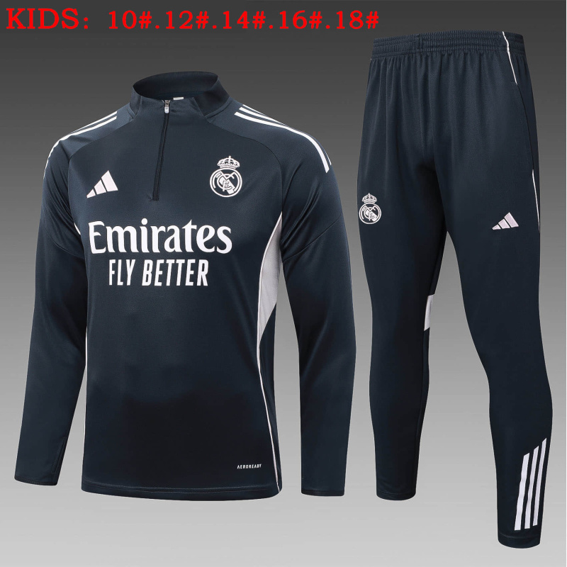 KIDS Real Madrid Long-sleeved half-pull training kit 2025/2026 New Season Football Jersey Sports Shirt