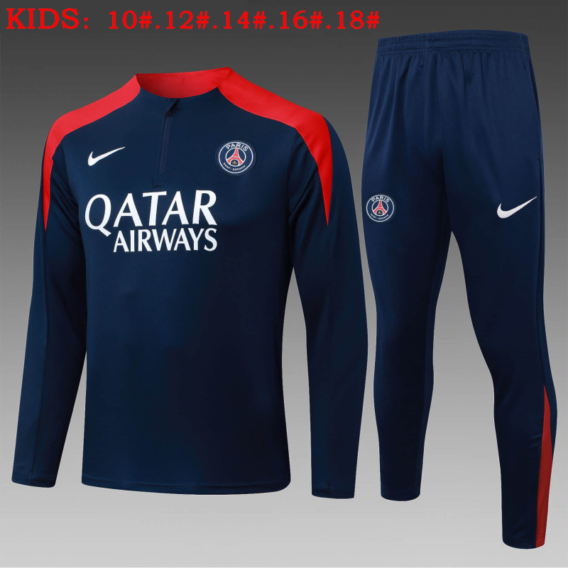 KIDS PSG Long-sleeved half-pull training kit 2025/2026 New Season Football Jersey Sports Shirt