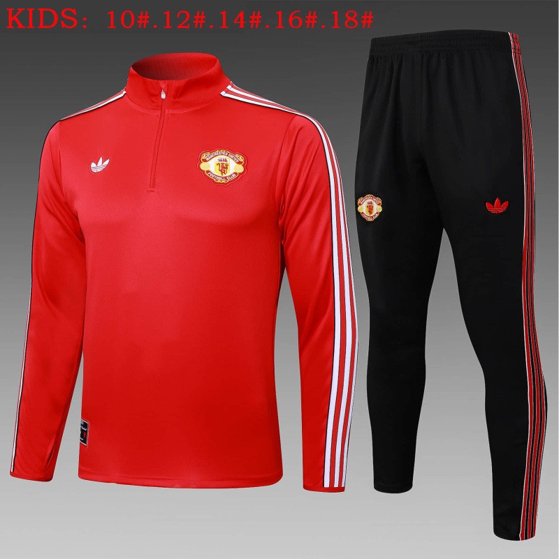 KIDS Manchester United Long-sleeved half-pull training kit 2025/2026 New Season Football Jersey Sports Shirt