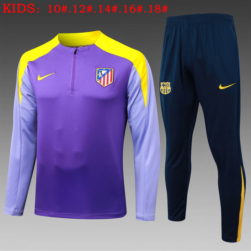 KIDS Atlético Madrid Long-sleeved Half-pull Training Kit 2025/2026 New Season Football Jersey Sports Shirt