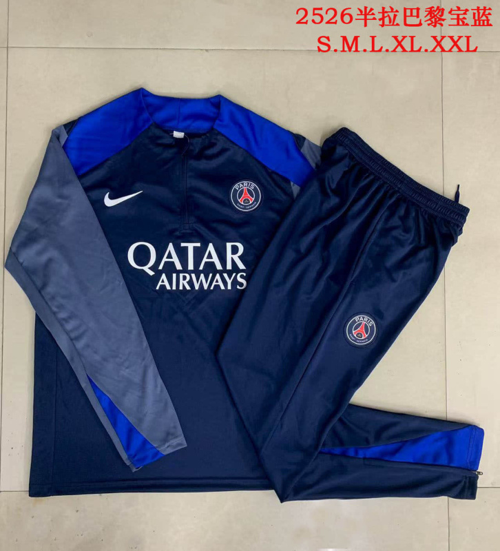 KIDS PSG Long-sleeved half-pull training kit 2025/2026 New Season Football Jersey Sports Shirt