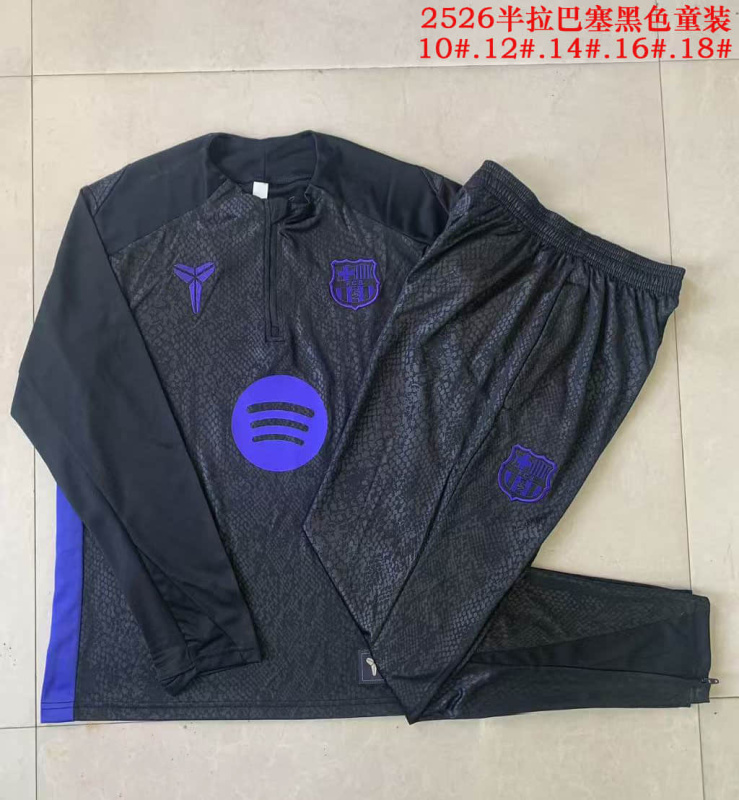 KIDS Barcelona Long-sleeved half-pull training kit 2025/2026 New Season Football Jersey Sports Shirt