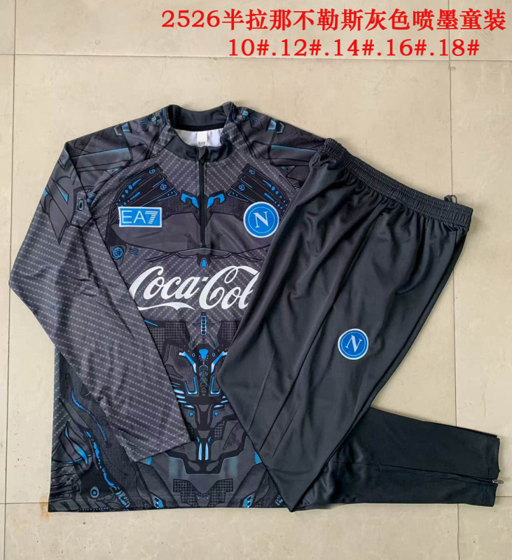 KIDS Napoli Long-sleeved half-pull training kit 2025/2026 New Season Football Jersey Sports Shirt