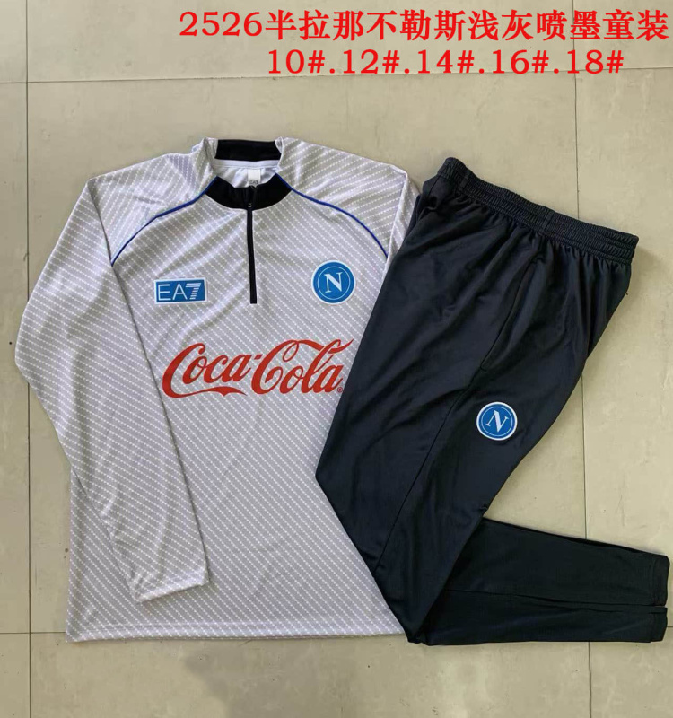 KIDS Napoli Long-sleeved half-pull training kit 2025/2026 New Season Football Jersey Sports Shirt