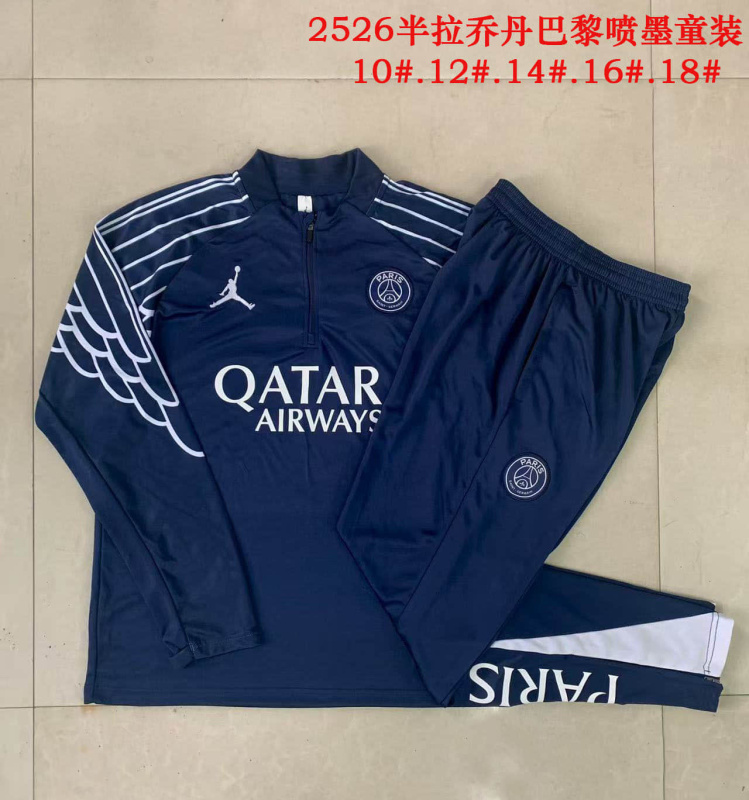 KIDS PSG Long-sleeved half-pull training kit 2025/2026 New Season Football Jersey Sports Shirt