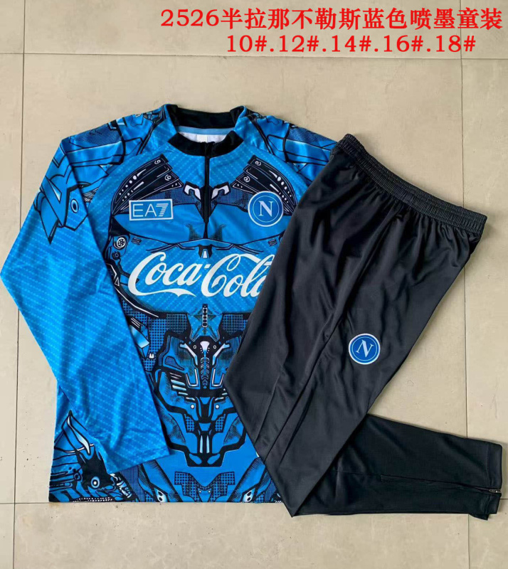 KIDS Napoli Long-sleeved half-pull training kit 2025/2026 New Season Football Jersey Sports Shirt