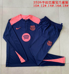 KIDS Barcelona Long-sleeved Half-pull Training Kit 2025/2026 New Season Football Jersey Sports Shirt