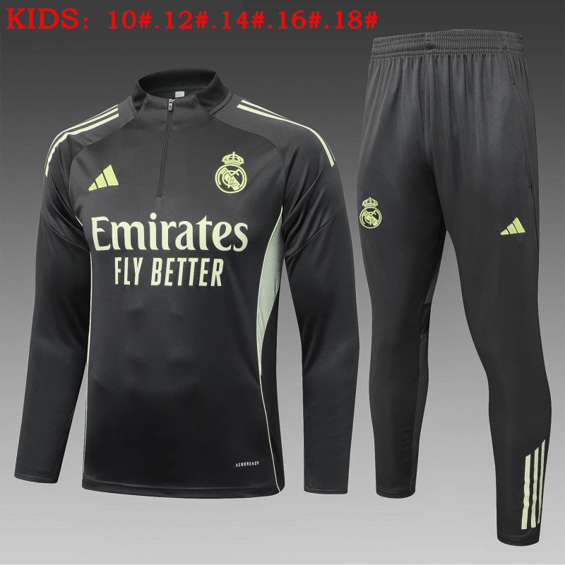 KIDS Real Madrid Long-sleeved half-pull training kit 2025/2026 New Season Football Jersey Sports Shirt