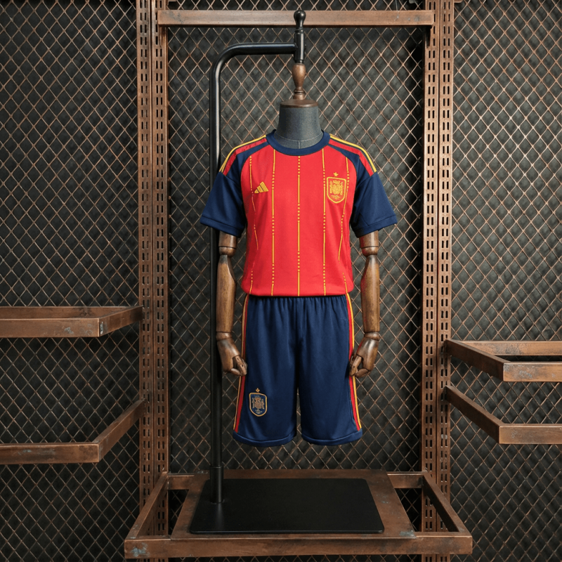 KIDS Spain Home FIFA World Cup 2026 Shirt + Shorts + Socks Kit Football Team Shirt Jersey
