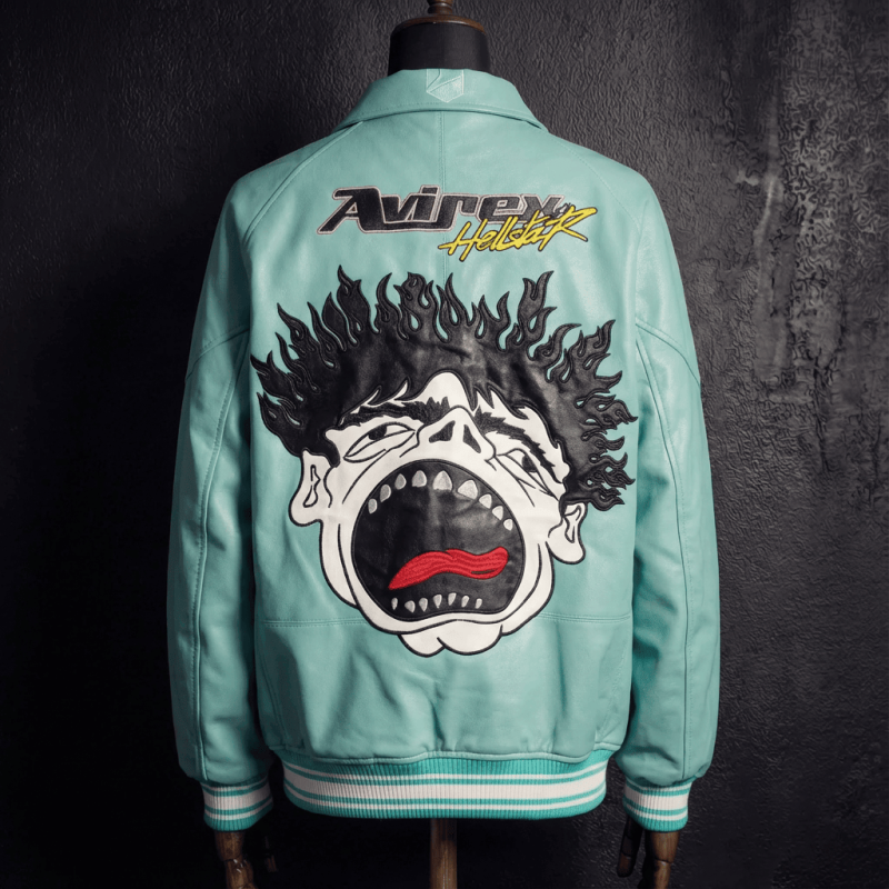 Avirex x Hellstar Scream Face Graphic Leather Bomber Jacket
