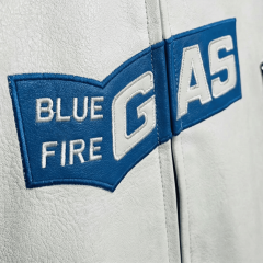 Men's Repsol Racing Leather Jacket with Blue Fire Graphics