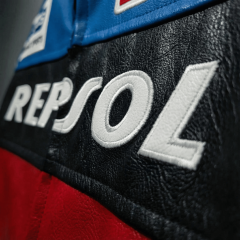 Men's Repsol Racing Leather Jacket with Blue Fire Graphics