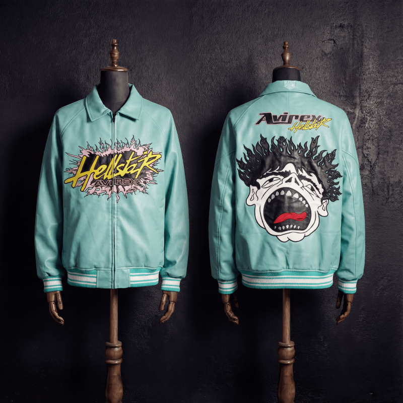 Avirex x Hellstar Scream Face Graphic Leather Bomber Jacket