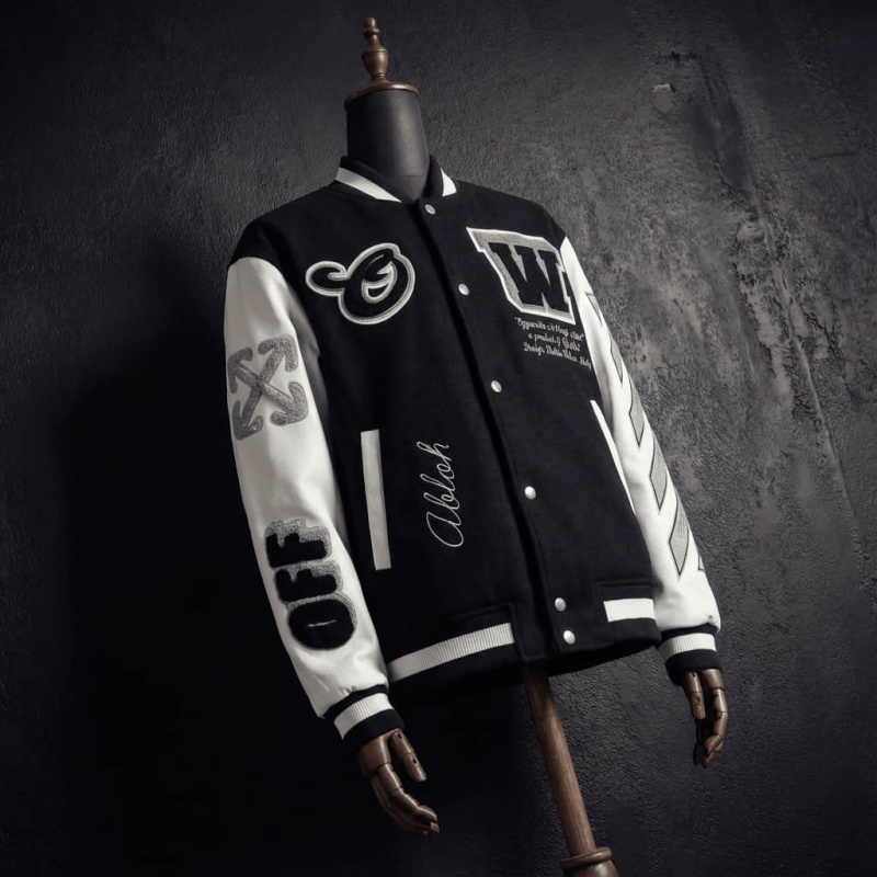 Off-White Black and White Patched Varsity Jacket