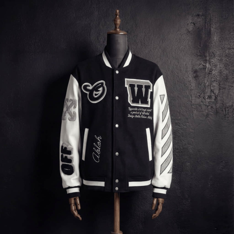 Off-White Black and White Patched Varsity Jacket