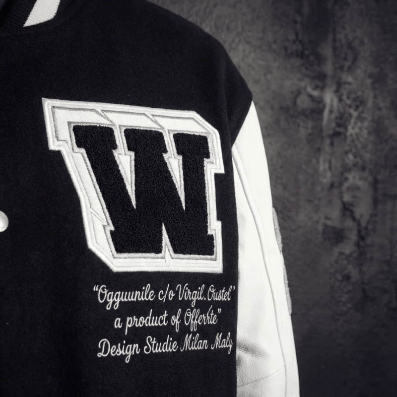 Off-White Black and White Patched Varsity Jacket