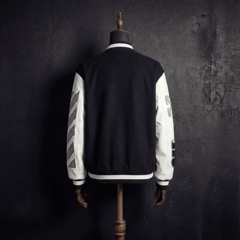 Off-White Black and White Patched Varsity Jacket
