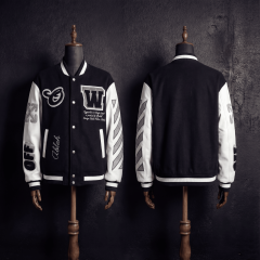 Off-White Black and White Patched Varsity Jacket