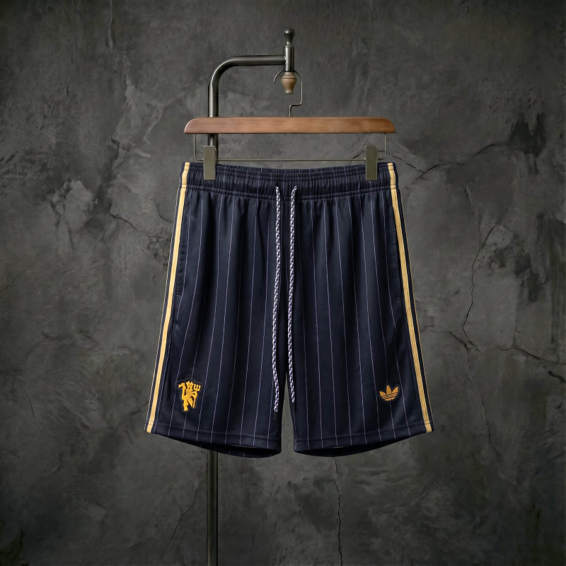 Manchester United x adidas Originals black striped shorts, sizes S-XXL