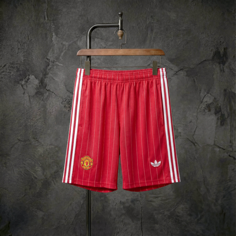 Manchester United x adidas Originals Red Pinstripe Shorts, sizes S-XXL