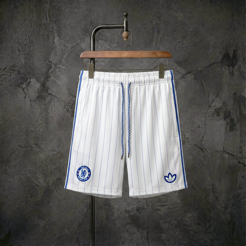 Chelsea x adidas Originals white striped shorts, sizes S-XXL