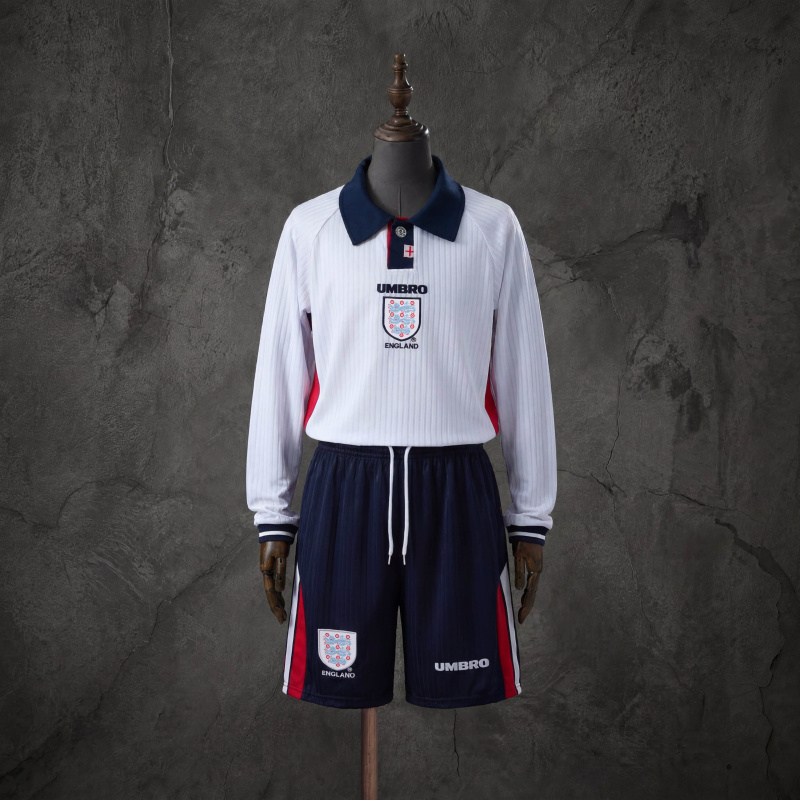 Retro Kids Kit England 1998 Home Long-Sleeved Jersey Size 16-28