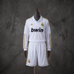 Retro Kids Kit Real Madrid 11-12 Home Long-Sleeve Jersey Size 16-28