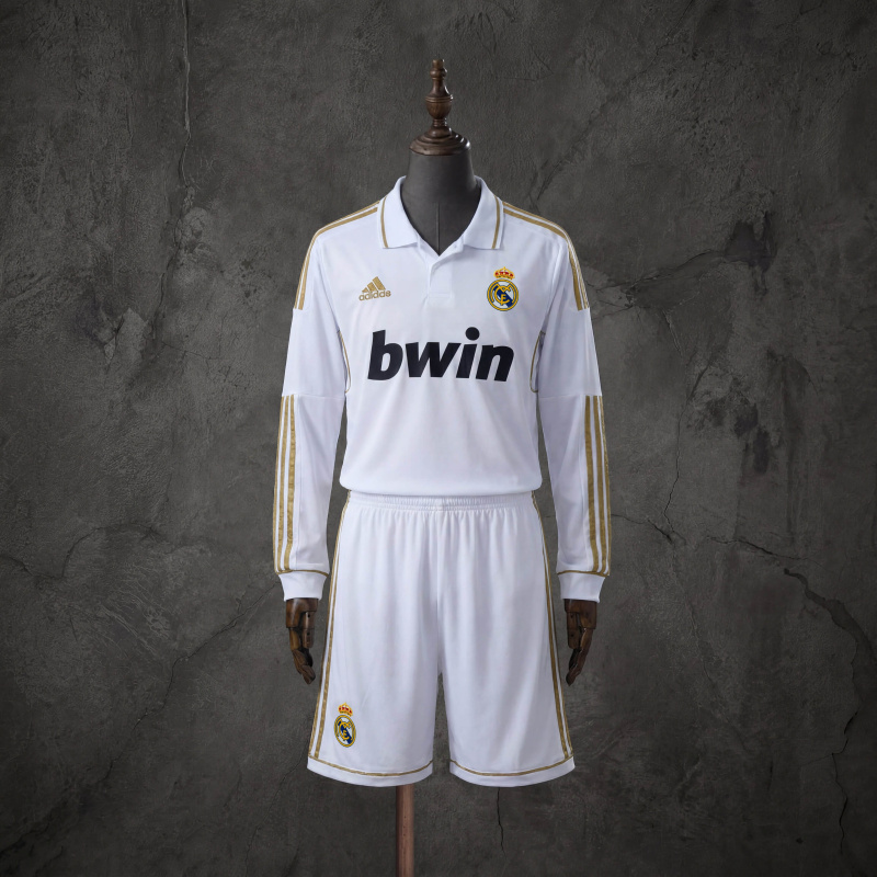 Retro Kids Kit Real Madrid 11-12 Home Long-Sleeve Jersey Size 16-28