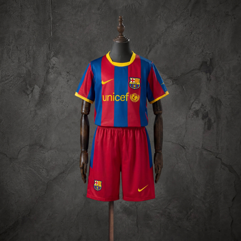 Retro Kids Kit Barcelona 10-11 Home Jersey Size 16-28