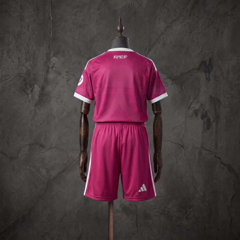 Real Madrid 2026-27 Away Kids Fan Kit Adidas Pink Football Jersey Shorts Set Sizes 16-28