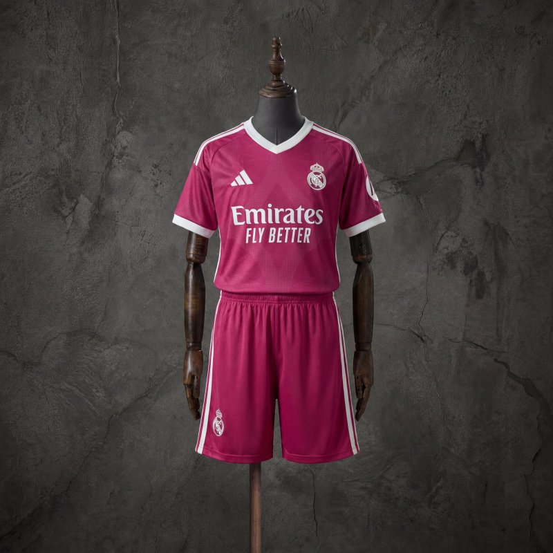 Real Madrid 2026-27 Away Kids Fan Kit Adidas Pink Football Jersey Shorts Set Sizes 16-28