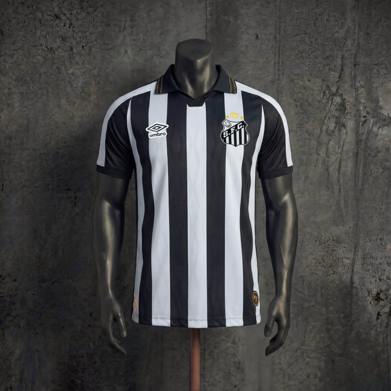 2026 Santos FC Black White Vertical Striped Player Version Soccer Jersey Umbro Match Shirt S-XXL