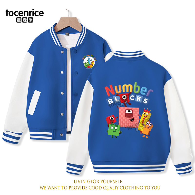 2023 New Cartoon Numberblocks Baseball Uniform Fleece Jacket Girl Boy Streetwear Cartoon Hip Hop Long Sleeve Pink Hoodie