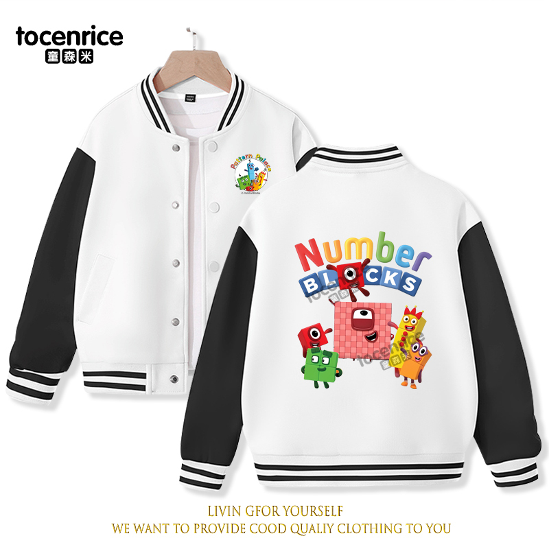 2023 New Cartoon Numberblocks Baseball Uniform Fleece Jacket Girl Boy Streetwear Cartoon Hip Hop Long Sleeve Pink Hoodie
