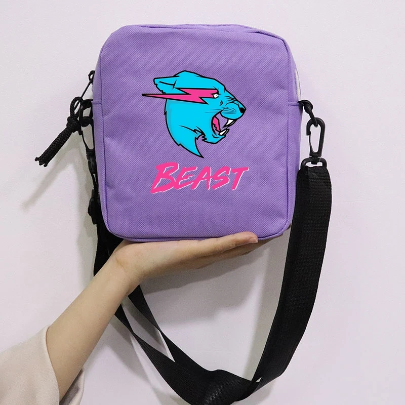 Mr Wolf Beast Printing School Bag Peripheral Oblique Bag Small Square Bag One Shoulder Oblique Backpack for Boy and Girls