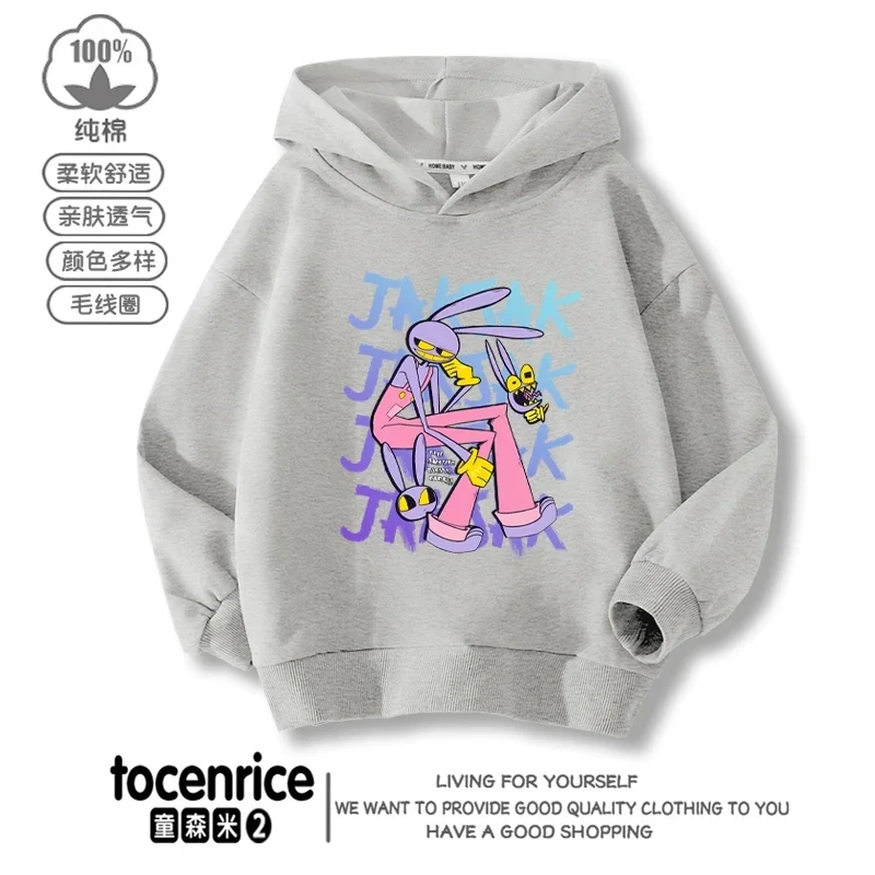 The Amazing Digital Circus JAX  Winter Autumn Velvet Hoodies Children Boys Hooded Sweatshirts Clothes for Kids Pullovers Tops