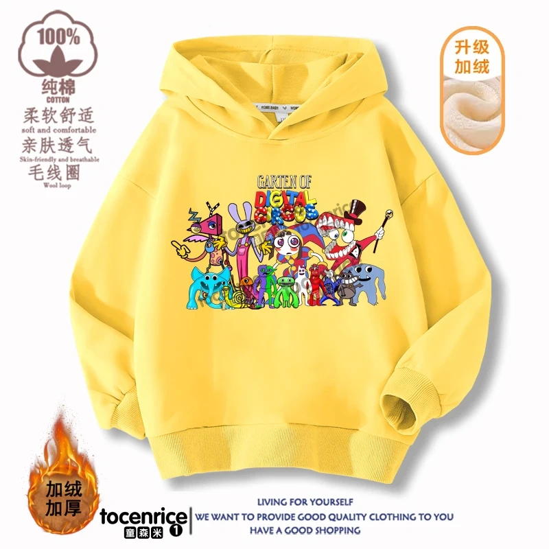 The Amazing Digital Circus JAX  Winter Autumn Velvet Hoodies Children Boys Hooded Sweatshirts Clothes for Kids Pullovers Tops