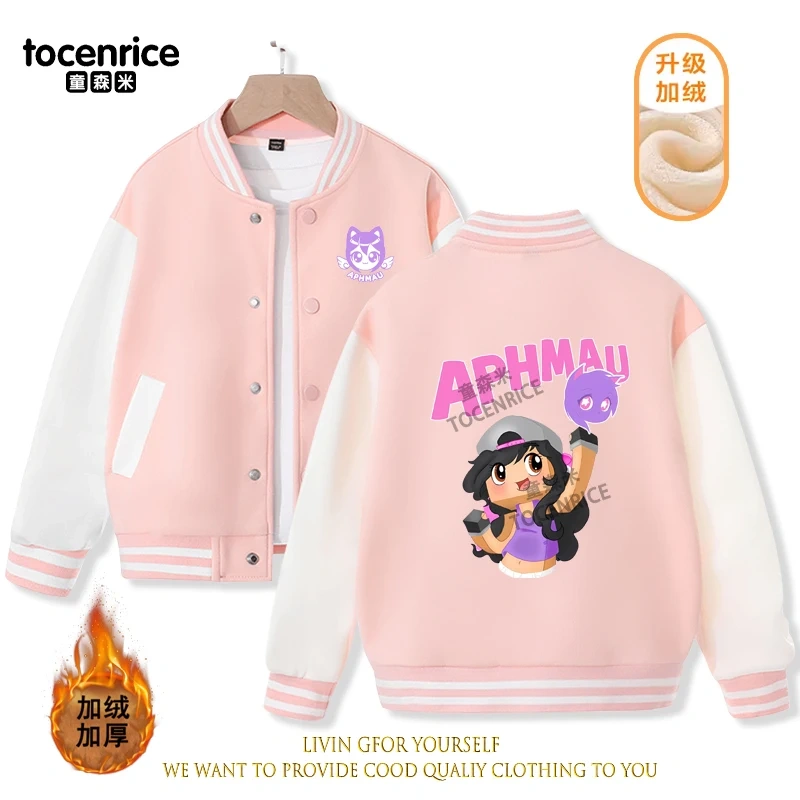 2023 New Cartoon Cute Aphmau Print Hoodie Baseball Uniform Jacket Sweatshirt Pullover Long Sleeve Coat Boys Girls Clothes