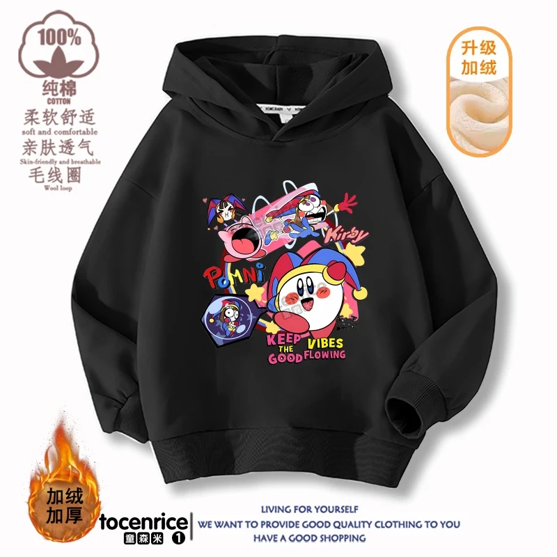 New Game Cute The Amazing Digital Circus Pomni Velvet Hoodies Children Boys Hooded Sweatshirts Clothes for Kids Pullovers Tops