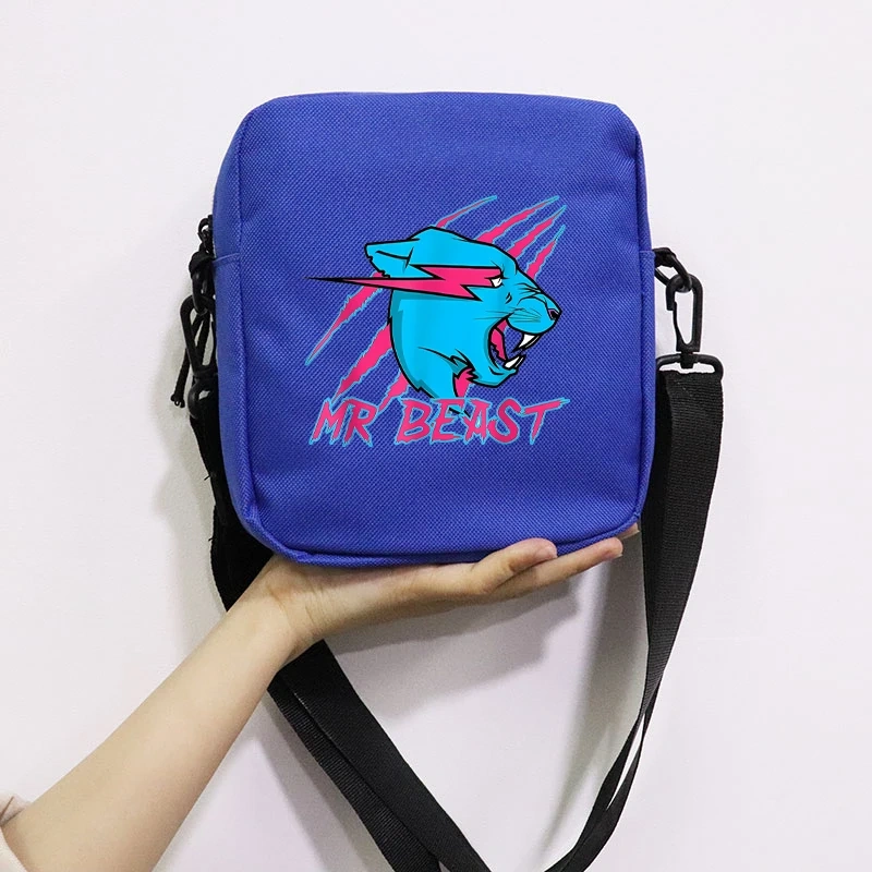 Mr Wolf Beast Printing School Bag Peripheral Oblique Bag Small Square Bag One Shoulder Oblique Backpack for Boy and Girls