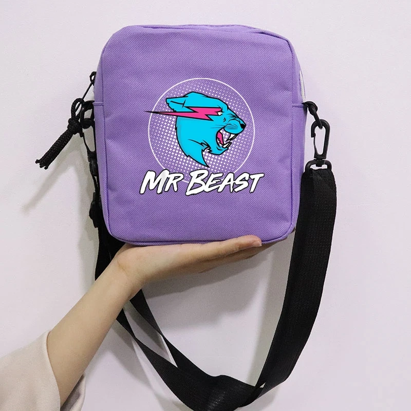 Mr Wolf Beast Printing School Bag Peripheral Oblique Bag Small Square Bag One Shoulder Oblique Backpack for Boy and Girls