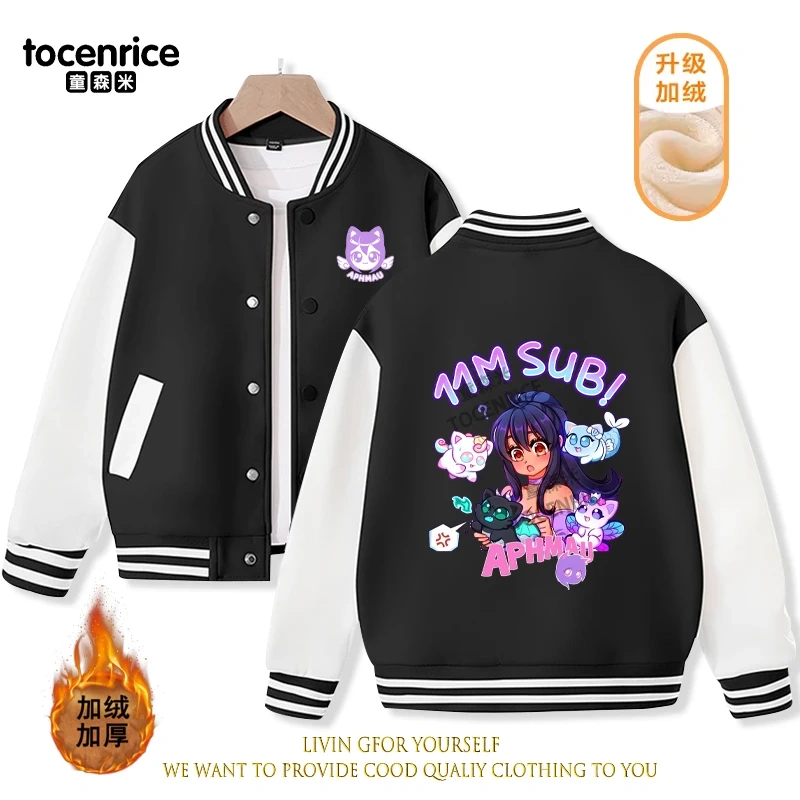 2023 New Cartoon Aphmau Baseball Uniform Fleece Jacket Girl Boy Streetwear Cartoon Hip Hop Long Sleeve Pink Hoodie